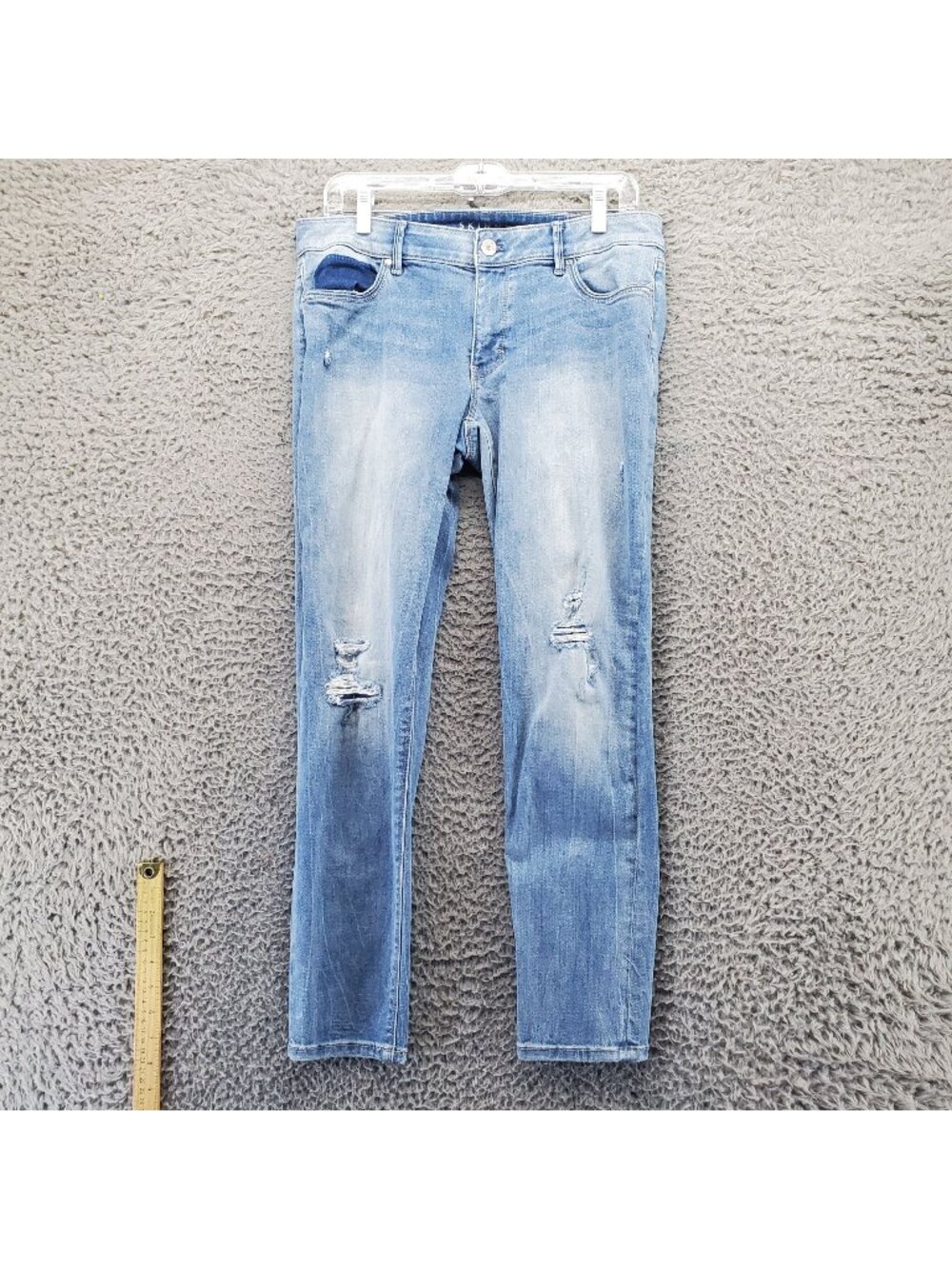 White House Black Market Jeans Womens 8 Blue Skinny Crop Distressed *Read*
